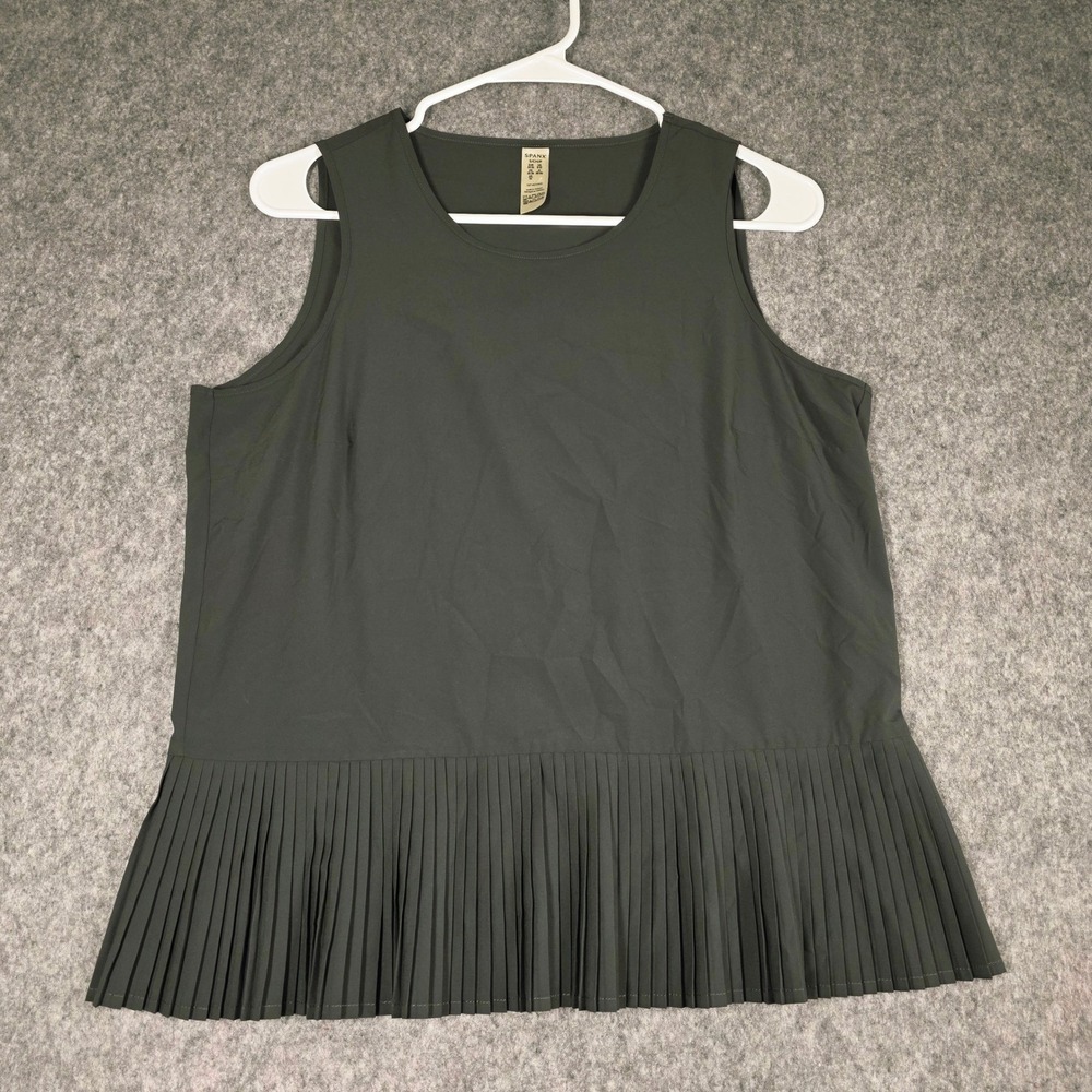 Spanx Yes Pleats Tank Top Dark Green Activewear Sleeveless Tennis Peplumsz Small